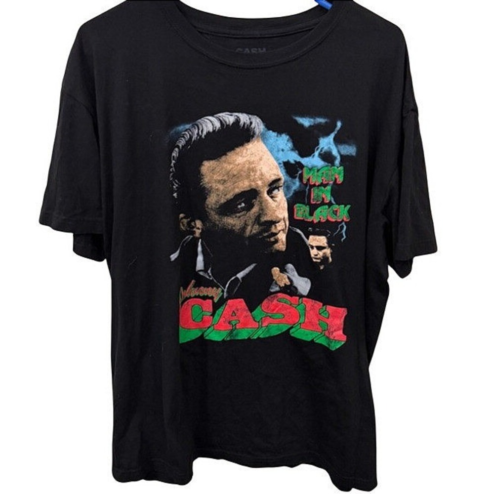 Johnny Cash Man in Black Graphic T-Shirt Mens XL Black Country Music Rock Tee